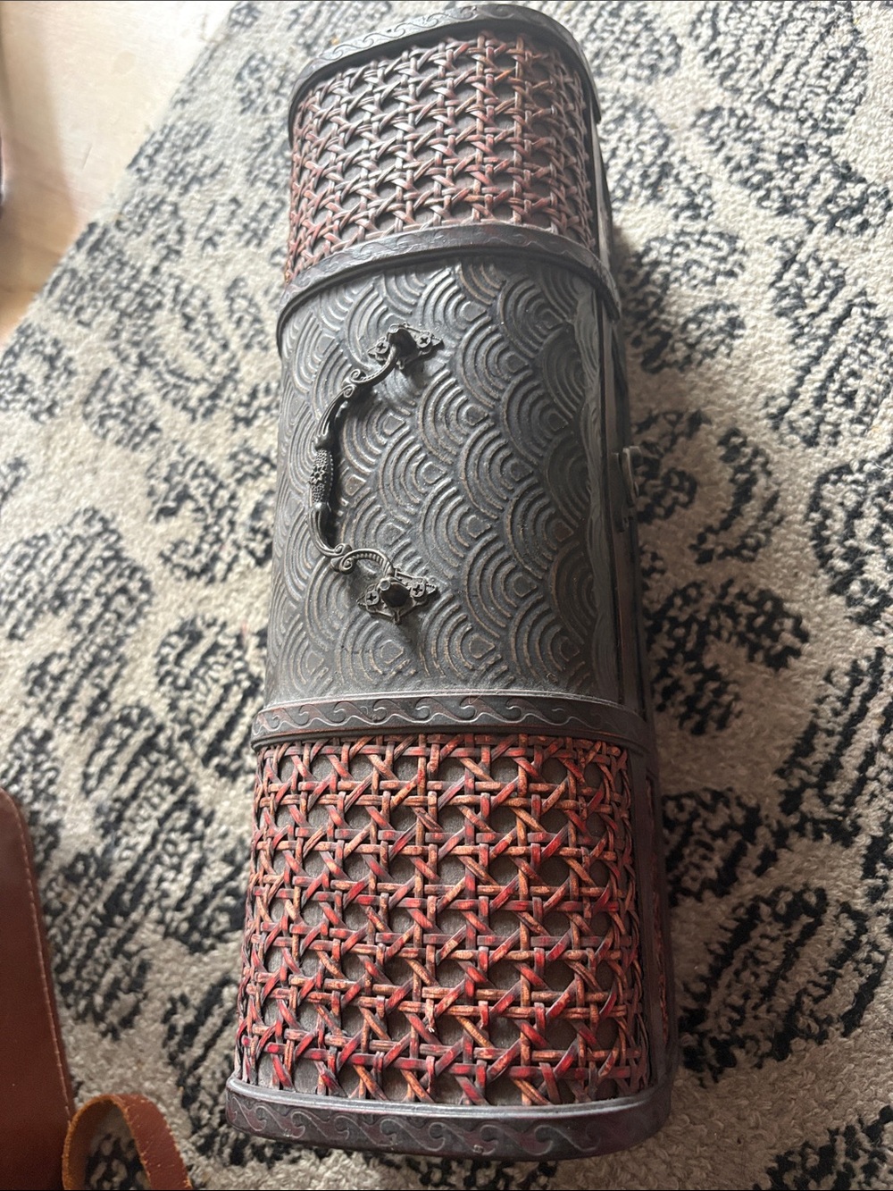 Decorative Woven Wine Bottle Carrier - Red and Brown